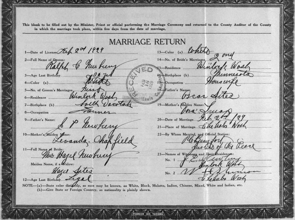 NEWBURY Ralph Chatfield 1898-1945 marriage cert.jpg